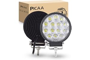 PICAA Foco de trabajo LED 2PCS 4 pulgadas 42W Ronda Luz de inundación Tractor 12V-24V 6000K Focos LED para Tractores IP68 Impermeable Luz de Niebla Coche,SUV, UTV, ATV, Off-road,Camión,Moto,Barco