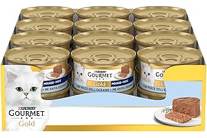 GOURMET Gold - Cibo Umido Gatto Adulto, Mousse con Pesce dell'Oceano. 24 Lattine da 85 g