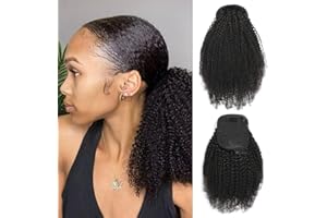 Humistwbiu Afro Kinky Curly Ponytail Human Hair 4C Afro Puff Drawstring Ponytail for Black Women Natural Black Human Hair Extension 12 Inch