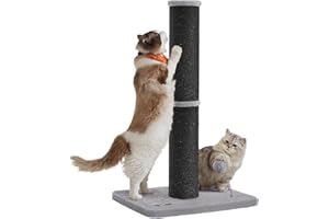 Feandrea Drapak o wysokości 85 cm Pień dla kota o grubości 13 cm Drapak dla średnich i dużych kotów Słupek sizalowy z pluszową kulką i dzwonkiem Dove Grey Black PCA041B01