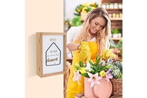 Yallmie Key Cabinet Wall Mounted Wooden, 7.87X2.36X10.6In Wood Key Storage Box Key Holder for Wall, Wood Key Cupboard for Wall with 6 Key Hooks for Entrance, Room, Hallway