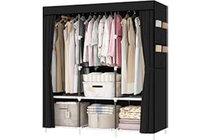 OPPAIYA Canvas Wardrobe, Versatile Portable Wardrobes with 3 Storage areas & 3 Hanging Rai 8 Side Bags, 125 x 45 x 165 cm Temporary wardrobe, Great Fabric wardrobes for bedroom - Black