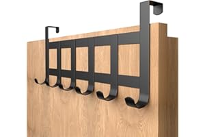 KARDITION Türgarderobe zum Einhängen - Türhaken Innenseite Schwarz, Kleiderhaken Tür mit Anti-Rutsch- und Filz Pads, Türhakenleiste für 2 cm dicke Türen, Garderobe Garderobenleiste Tür, Handtuchhalter Bad