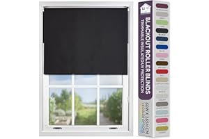 FURNISHED Blackout Roller Blind with Metal Fittings Trimmable Insulated Thermal Fabric Heavy-duty Easy Install Brackets Window Roller Blinds - Black, 90W x 165H cm