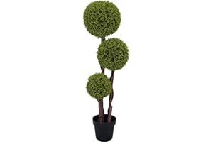 HOMCOM Pianta di Bosso Artificiale a 3 Sfere, Pianta Finta con Vaso Incluso e Fondo Rinforzato, Altezza 115 cm