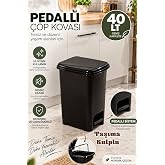 Porsima 0122-1 Slim Pedallı &Ccedil;&ouml;p Kovası 40 LT Siyah &ndash; Taşınabilir Taşıma Kulplu B&uuml;y&uuml;k Boy Mutfak &Ccedil;&ouml;p Kovası