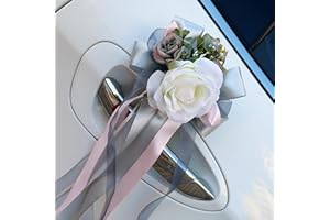 anneratteryer 4pcs Decoracion Boda Lazos Regalo Lazo Grande para Regalo Decoracion Coche Boda Flores Artificiales Decoracion Cotton Coche Espejo retrovisor Fiesta de Bodas Puerta de la decoración