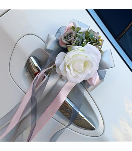 Décoration Voiture Mariage 2 Nœuds De Voiture Mariage - Fleurs Soie Rose Pour Décoration Auto Ruban Voiture Mariage