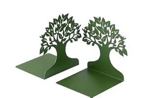 Baroni Home Fermalibri, Fermalibri per Mensola, Ferma Libri per ufficio, scuola, camera, salotto, soggiorno Fantasia Albero Colore Verde, Misura 15X6X16 (2 pezzi)