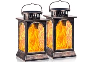 Lanterne solaire en métal, SOLARBABY Solar Flame Lights Outdoor Hanging Lantern Outdoor Waterproof Garden Lights for Garden, Patio, Pathway, Yard Decoration (Bronze, Pack de 2)