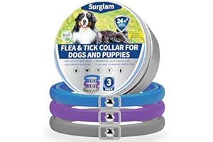 SURGLAM Collier Anti Puces Chien, Anti-Puces et Anti-Tiques Chiens Collier, 24 Mois de Protection Collier Antiparasitaire pour Chiens, Naturel Collier Antipuces Chien, Réglable Collier Répulsif Puces B-V-G