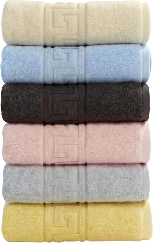 ANILSAN 6'lı El ve Yüz Havlusu Seti (50x90 cm) -%100 Pamuk, Yüksek Emici, Grek Desenli - Ev, Otel, Spa ve Banyo İçin Lüks Havlu Seti Günlük Kullanıma Uygun