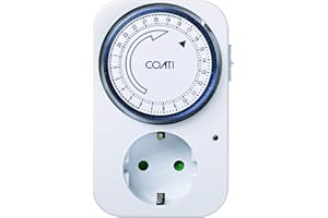 COATI SIMON - Programador Analógico Diario, Enchufe Temporizador Programable, Compacto y Analógico, con Luz LED luminosa, Intensidad 16A, 230V/50Hz, Color Blanco