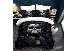 LXTOPN Copripiumino 3D con Teschio,Copripiumino Matrimoniali 200X200 con Chiusura ​Lampo,Copripiumino Morbido in Microfibra Nera,Copripiumino Teschio con 2 federe (200 x 200 cm, 1)