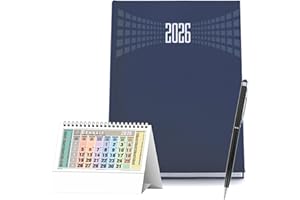 GICAPRICE Agenda Giornaliera 2026 Blu 15x21 cm – Copertina Rigida, Planner Giornaliero con Rubrica, Cartina e Festività – Omaggio Penna Touch + Calendario da Tavolo Multicolore.