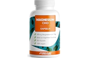 ‎PROFUEL Magnesium Kapseln 365x (1 Jahr) - 668 mg Mag.-Oxid, davon 400 mg elementares Magnesium pro Kapsel - sehr hoher Mag.-Gehalt (60%) - optimal hochdosiert - Laborgeprüft mit Zertifikat - 100% vegan
