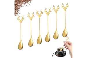 AIZQYC Cucharas de Café Navideñas con Caja de Regalo, Dorada Cucharas de Navidad de Acero Inoxidable, Cucharas para Mezclar Usado para Café, Postre, Sopa.