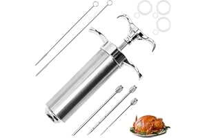 DORMERCY Kit de seringue à viande en acier inoxydable avec 3 aiguilles à marinade, Seringue d'Injection d'Aliments de Cuisine en Acier Inoxydable pour Cuisson de Dinde