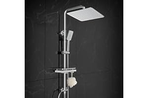 Görbach Colonna Doccia idromassaggio Acciaio Inox Senza Miscelatore Fori Muro Regolabili Cromo Asta Doccia Set Doccia a Pioggia Con Doccetta,Porta Ogetti Mensola e Soffione Doccia 30 * 30 cm