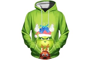 QWUVEDS Herren und Damen Weihnachten Christmas Hoodies Lustige kreative 3D Pullover Sweatshirt für Jungen Mädchen Langarm Hoodie Kordelzug Sweatshirt Grinch Pullover Decken Hoodie Grinch Kleidung