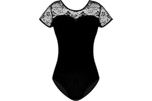 Mulnall Ballet Mujer Encaje Baile de Manga Corta Leocard Maillot de Danza Gimnasia Leotardo Ballet Adulto