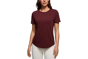 CRZ YOGA Pima bomulls-t-shirt med rund hals | Träning, Naturligt mjuk, Klassisk passform, Höftlång, Svängd fåll, Kortärmade t