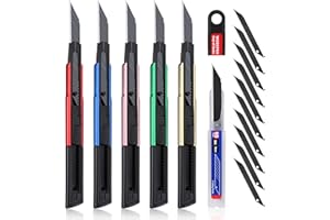 WORKPRO Zestaw 5 profesjonalnych noży aluminiowych, chowany nóż 9 mm, położenie blokady, ostrza do cięcia SK5, 10 zapasowych ostrzy w zestawie, idealne do papieru, kartonu