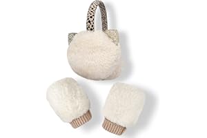 Gifts Treat Girls Knitted Earmuffs Mittens and Scarf Set Kids Winter Warm Ear Muffs and Gloves Neck Warmer Set in Cute Animal Design