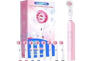 TEETHEORY Rotating Electric Toothbrush for Adults with 8 Brush Heads, Sensitive Gum Care Electric Toothbrush with 3 Modes and 2 Min Smart Timer, Rechargeable Last 45 Days (Blossompink, Rotating)