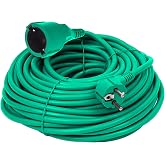 Schuko Extension Cable, 10 Metres, Green, Power Cable IP44 up to 3500 W, for the Garden, Can Also be Used Outdoors