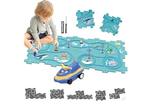 DUOLEEY Auto Spielzeug Autorennbahn Spielzeugauto 8pcs DIY-Puzzlebahn für Kinderspielzeug DIY-Route Cars Spielzeug Geschenkspiele für Kinder Spielzeug ab 2 3 4 5 6 Jahren (Ozean)