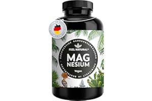 ‎FEEL NATURAL Magnesium hochdosiert Kapseln - 365 Stück (Jahresvorrat) - 664mg je Kapsel, davon 400mg elementares Magnesium - höherer Gehalt als andere Magnesiumformen - Laborgeprüft & Vegan