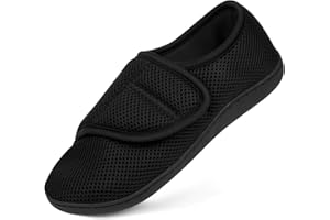 HOTUT Pantofola Uomo Elasticizzata con Strappo, Pantofole Uomo Estive Ciabatte da Anziani, Pantofole Casa con Strappo per Anziani, Diabetici e Piedi Delicati - Nero