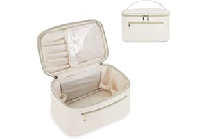 Wandering Nature Kosmetyczka damska, podróżna kosmetyczka, duża torba na kosmetyki z kieszenią na szczotki, ze skóry PU, przenośna kosmetyczka, mleczny biały