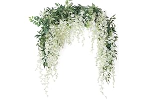 JUSTOYOU Lot de 2 guirlandes de glycines artificielles de 2,1 m pour extérieur, intérieur, mariage, mur, salle de bain (blanc)