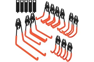 Cinnani 12 Pezzi Ganci da Garage per Impieghi Gravosi e 5 Cinghie per Impieghi Gravosi, Gancio da Muro da Parete con PVC Rivestimento, Ganci da Metallo per Appendere Utensili, Biciclette