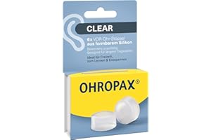 ‎OHROPAX OHROPAX Clear Ohrstöpsel – klare VOR-Ohr-Stöpsel aus formbarem Silikon – besonders unauffällig – für alle Ohren geeignet – Schalldämmwert SNR 23 dB – für Freizeit, zum Lernen oder Entspannen – 6 Stück