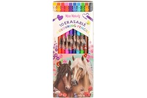 Depesche 13369 Miss Melody - Set de Crayons de Couleur avec 10 Couleurs dans Une Trousse, y Compris Un Embout Gomme sur Chaque Crayon, pour Le coloriage à l'école et Les Loisirs