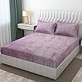 D IMPORTS Velvet Warm Winter Solid Flannel Elastic Fitted Bedsheets for Double Bed King Size 90x100 inches with 2 Pillow Covers | Double Bed Warm Bedsheet with Elastic (Baby Purple)