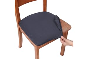 Homaxy Stretch Jacquard Dining Chair Seat Covers Set of 6, Removable Washable Anti-Dust Dining Room Chair Seat Cushion Slipcovers with Ties, Dark Grey