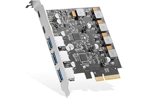 Binardat PCIE zu USB 3.2 Gen2 10Gbps Erweiterungskarte, 5 Port 3X USB Typ-A und 2X Typ-C Ports, Eigenstromversorgung, Low Profile Bracket, USB3.2 Hub Controller Adapter für Windows 10/11
