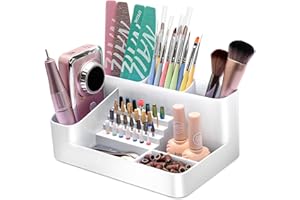 ANRUI 28 Fori Porta Punte Fresa Unghie in Plastica, 7 Scomparti Supporto Punta Trapano Unghie Manicure Strumento Organizzatore per La Salone di Bellezza e Case, Bianco