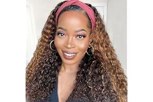 TNICE Perruque Bandeau (14 pouces) Perruque Femme Naturelle Bresilienne Bouclée No Lace Front Headband Wigs Perruques de Cheveux Humains pour Femmes Perruque Bouclée Ombrée #4/27 Couleur