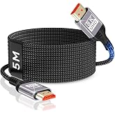 Nersligek 8K HDMI Cable 5m, HDMI 2.1 Cable 48Gbps 8K@60Hz, 4K@144Hz/120Hz 7680P eARC, HDR10, HDCP 2.2 &amp; 2.3, Dolby Atmos for