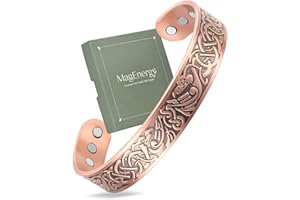 MagEnergy 99.9% Pure Copper Magnetic Bracelet with 6 Powerful Magnets, Cuff Bangle with Jewelry Gift Box