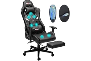Douxlife Gaming Stuhl mit 7 Punkt Massage, Rückenlehne bis 175°, Ergonomischer Bürostuhl Verstellbare Armlehnen, Racing Gaming Sessel Verstellbare Sitzhöhe, 150kg Belastbarkeit, Schwarz