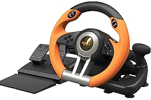 PXN V3 Pro Gaming Steering Wheel with Pedals - 180° Wheel, Vibration Feedback, Integrated-Shifter, Paddle Shifters - Steering Wheel for PC, PS3, PS4, Xbox and Switch - Orange