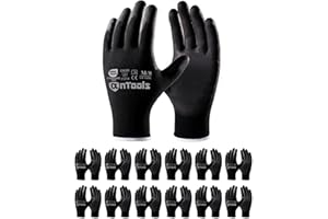 AnTools 12 Pairs Skin-Friendly PU Coated Work Gloves, Seamless Knit, Lightweight, Flexible, General Work Gloves for Men and Women, Black, XL