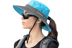 Korhleoh Cappello da Sole per Donna Protezione UV Cappello da Pesca a Tesa Larga Cappello Estivo da Spiaggia a Coda di Cavallo Safari Booney Bucket Hat