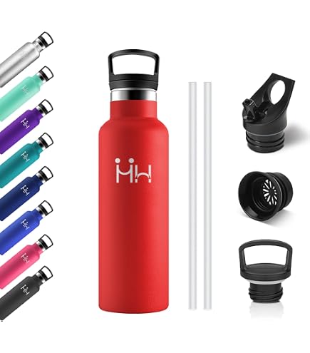 ICE Sport-Wasserflasche – Inklusive 3 Deckel & 2 Strohhalme – Auslaufsichere Thermosflasche Für Unterwegs – Hält Getränke Stundenlang Kalt Oder Heiß
